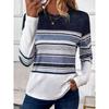 Ladies' Striped Pattern Printed Round Neck Long Sleeved T-shirt, Fashionable Casual Top, Pullover Clothing