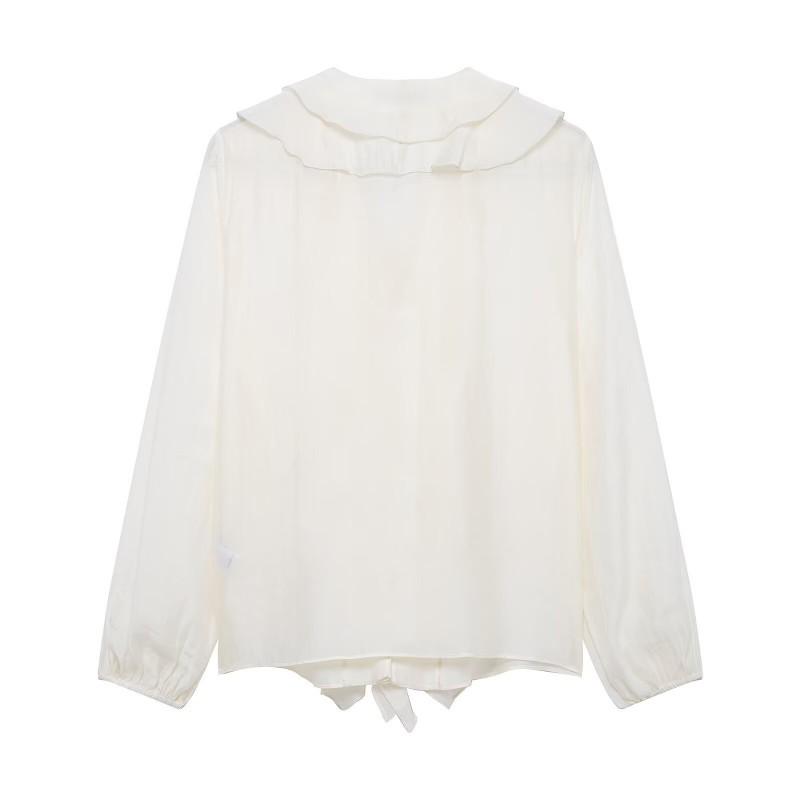 Womens Ruffled Layered Cardigan Shirt Loose Fit Casual Top Pure Color Long Sleeve