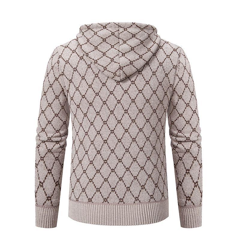 Winter Men's Cardigan Sweater with Thick Velvet and Loose Casual Hooded Knitted Jacket for Outerwear