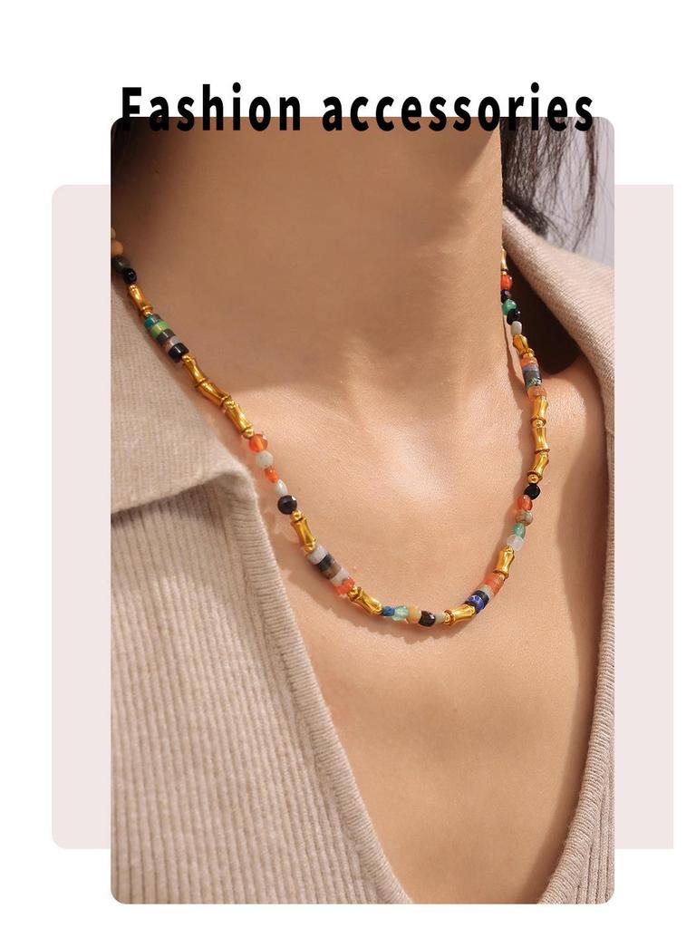 Bohemian Gold-Plated Beaded Choker with Colorful Natural Stones