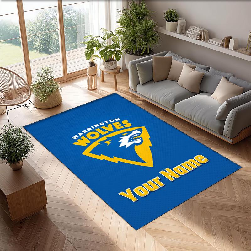 Warrington Wolves Crystal Velvet Rug, Custom Name Text Personalized Non‑Slip Floor Mat for Home Decor Gift