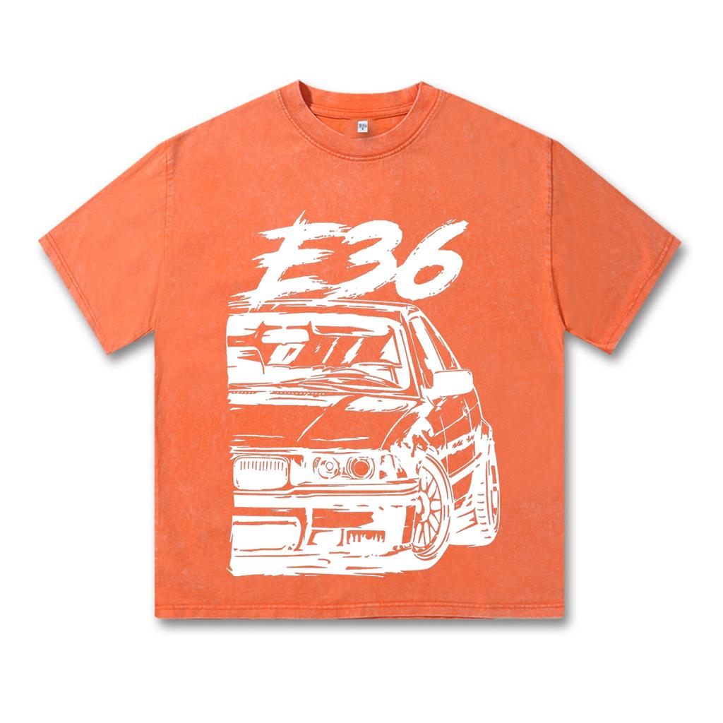 Retro Washed Vintage T-Shirt High Quality T Shirts E36 T-Shirt Summer Oversized Short Sleeve Clothes Cotton Loose Street Tops