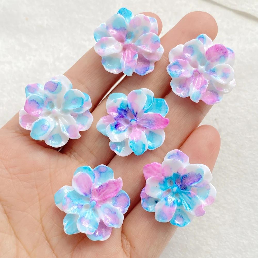 10Pcs Cute Colourful Flower Series Resin Figurine Crafts Flatback Cabochon Ornament Jewelry Making Hairwear Accessories