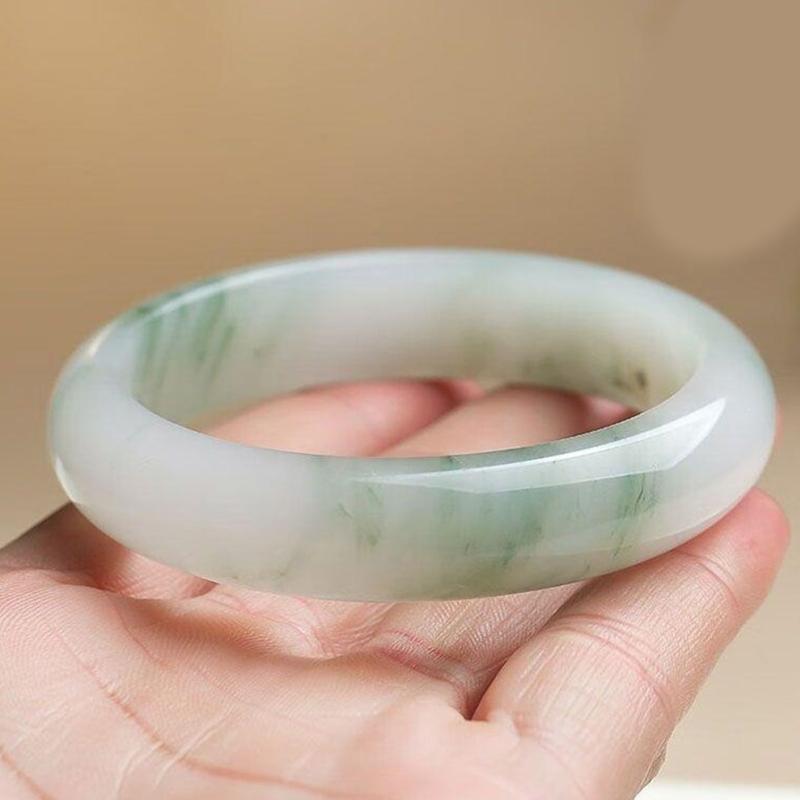 Green Marbled Stone Bracelet, Polished Round Slip On Bangle Jewelry for Work Outfits, Gatherings, and Everyday Styling