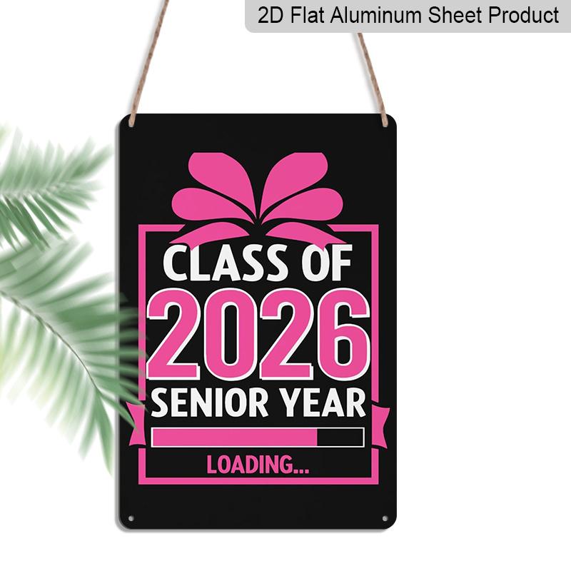 2D Flat, 1pc  Class of 2026 Senior Year Loading  Aluminium Sign - 8 x12  Pink Graduation Decor, Grad Cap & Progress Bar Wall Art, Perfect for 2026 20*30cm
