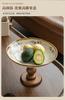 BRRetro Wooden Ceramic High Pedestal Plate Fruit Platter Dessert Bowl Porcelain Tray Food Tray Cake Plate Kitchen OrganizerEY