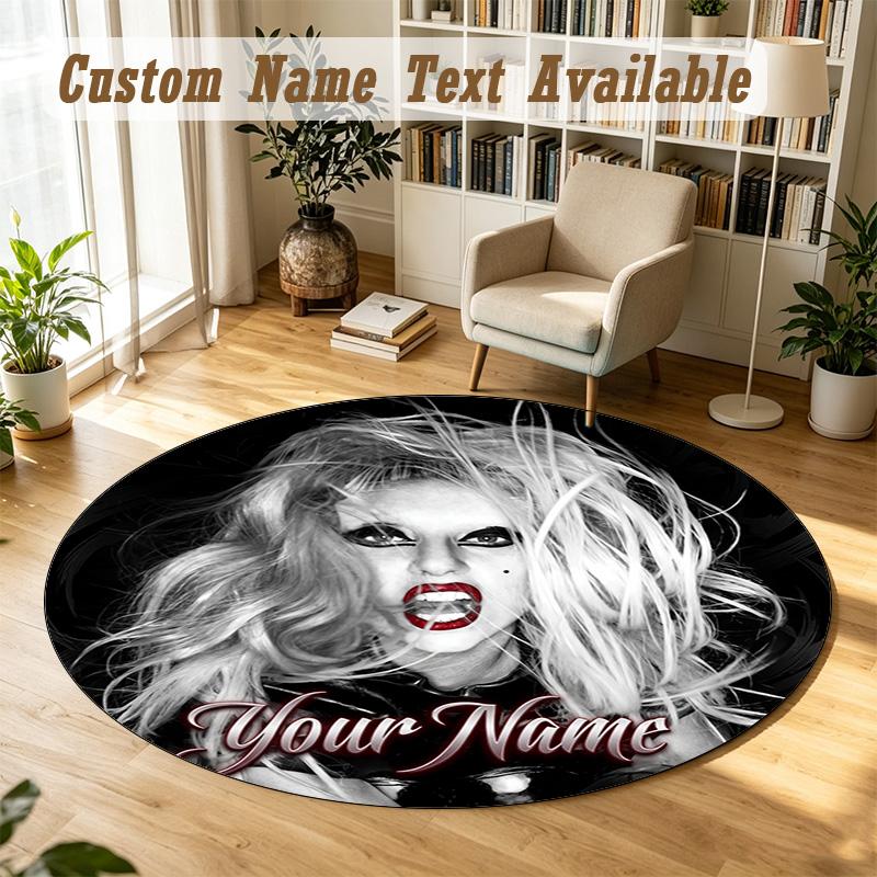Round Rug Custom NameLady Gaga Pattern Non Slip Carpet Home Floor Decor