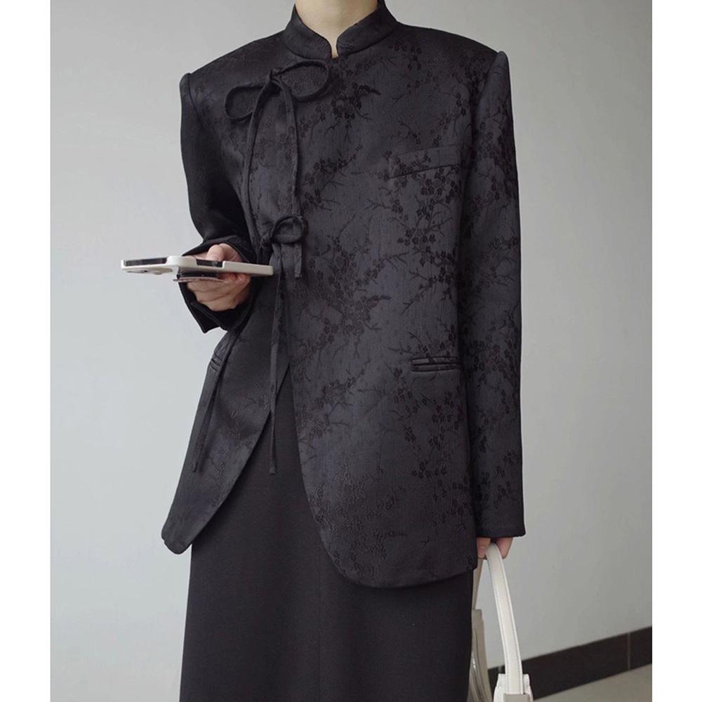 Женское пальто большого размера с воротником-стойкой в китайском стиле с жаккардовым узором - Весна/Осень