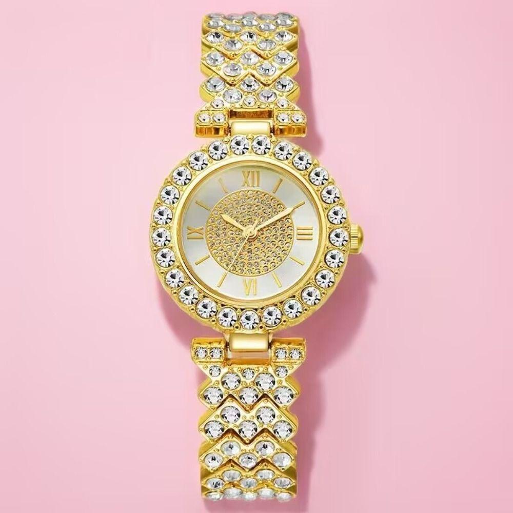 6Pcs/set Luxury Crystal Quartz Watch Exquisite Necklace Bracelet Earrings Set Ladies