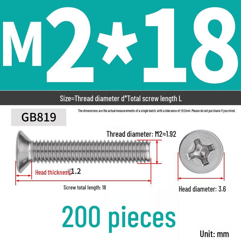 304 Stainless Steel Phillips Flat Head Countersunk Machine Screw (Sizes: M2, M3, M4, M5, M6, M8, M10)