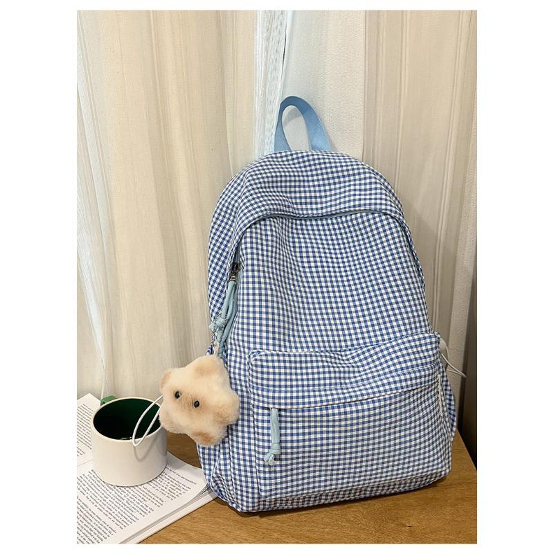 School Bag New Fresh and Sweet Plaid Backpack Junior High School Students Lightweight Large Capacity Backpack