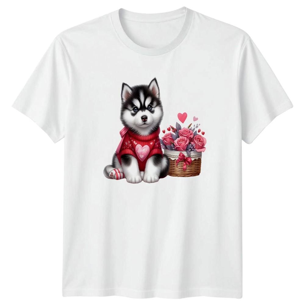 Husky Puppy Roses Valentines Day Unisexs TShirt Unisexs Tee Graphic Top S