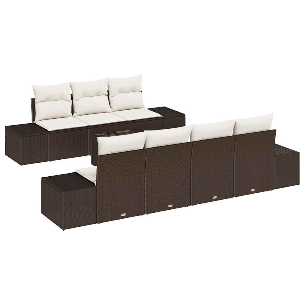 Garden Sofa Set with Cushions 8 pcs Brown and Cream Poly Rattan