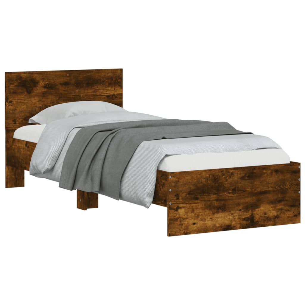 Bed Frame with Headboard Smoked Oak 90x190 Cm Wood Based Material