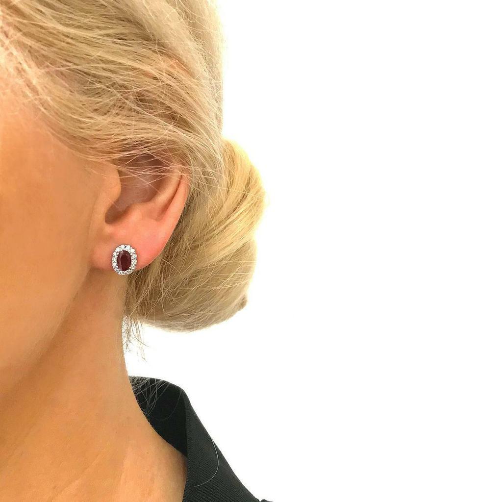 Ekte Ruby Halo Oval Stud øredobber Håndlagde Sterling sølv smykker for elskede