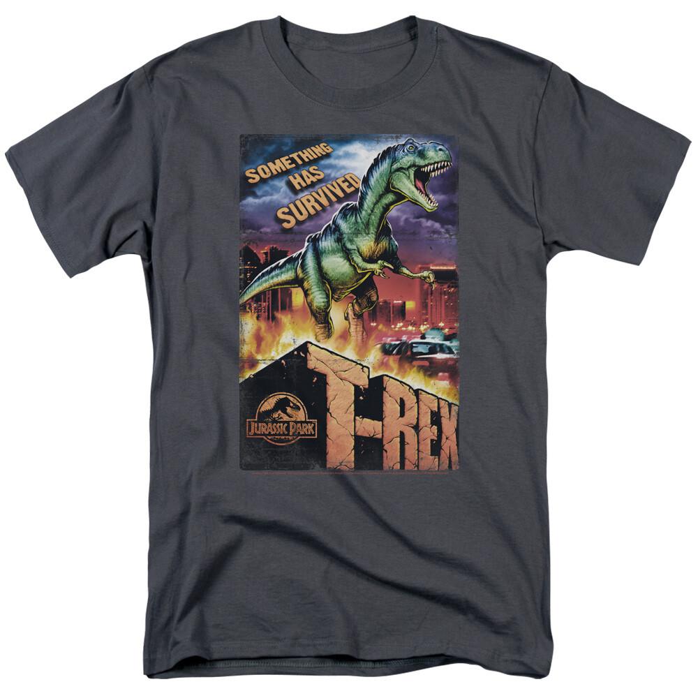 Jurassic Park Rex in the City T Shirt Mens Licensed Dinosaur Movie Tee Charcoal S
