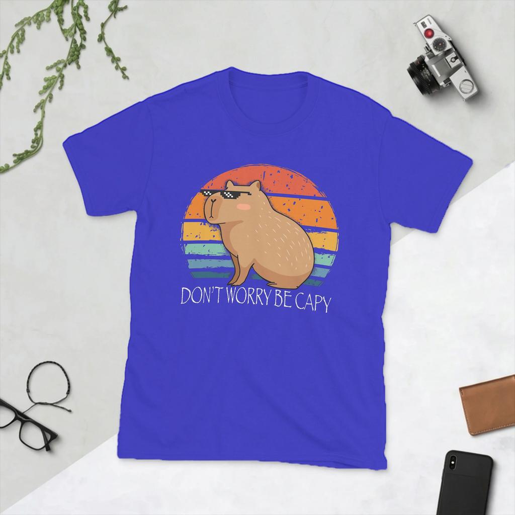 Casual Capybara Dont Worry Be Capy Tshirts For Unisex Crew Neck Pure Cotton T Shirt Short Sleeve Tees Gift Idea Clothing