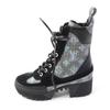 Excellent LOUIS VUITTON Ankle Boots Monogram Suede Lace-ups Leather Women 34.5 Used