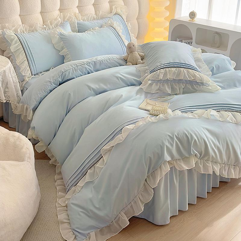 Chiffon Lace Bedding Set Four-piece Set Skin-friendly Breathable Washed Sheets Quilt Cover Pillowcase