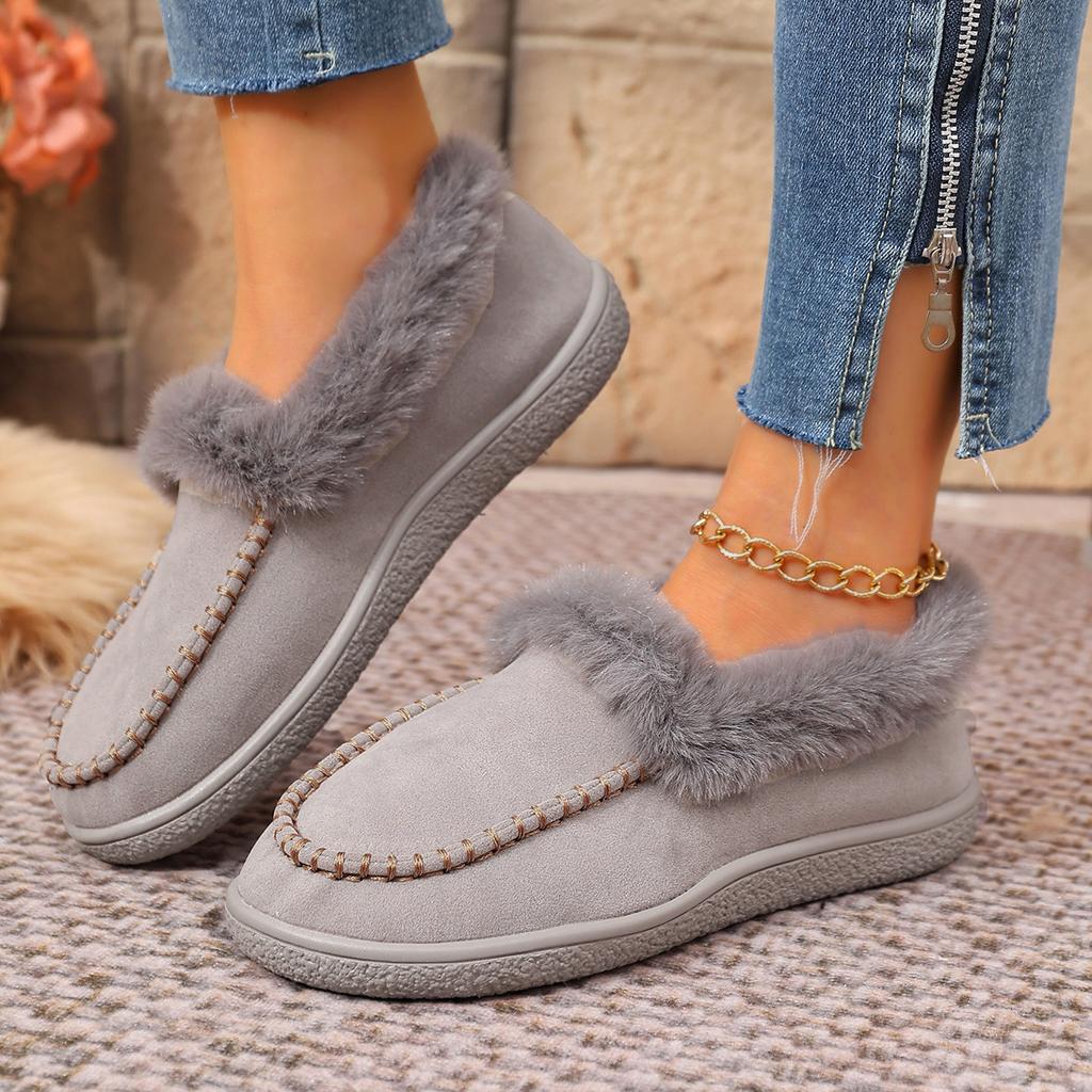 Warm Boots 2026 New Solid Color Furry Shoes Winter Cotton Shoes Women Plush Warm Snow Boots Ladies Casual Flat Short Boots