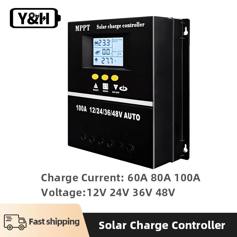 YH 60A 80A 100A MPPT Solar Charge Controller 12V 24V 36V 48V Solar Panel Battery Intelligent Regulator for Lead-acid/Lithium 60A
