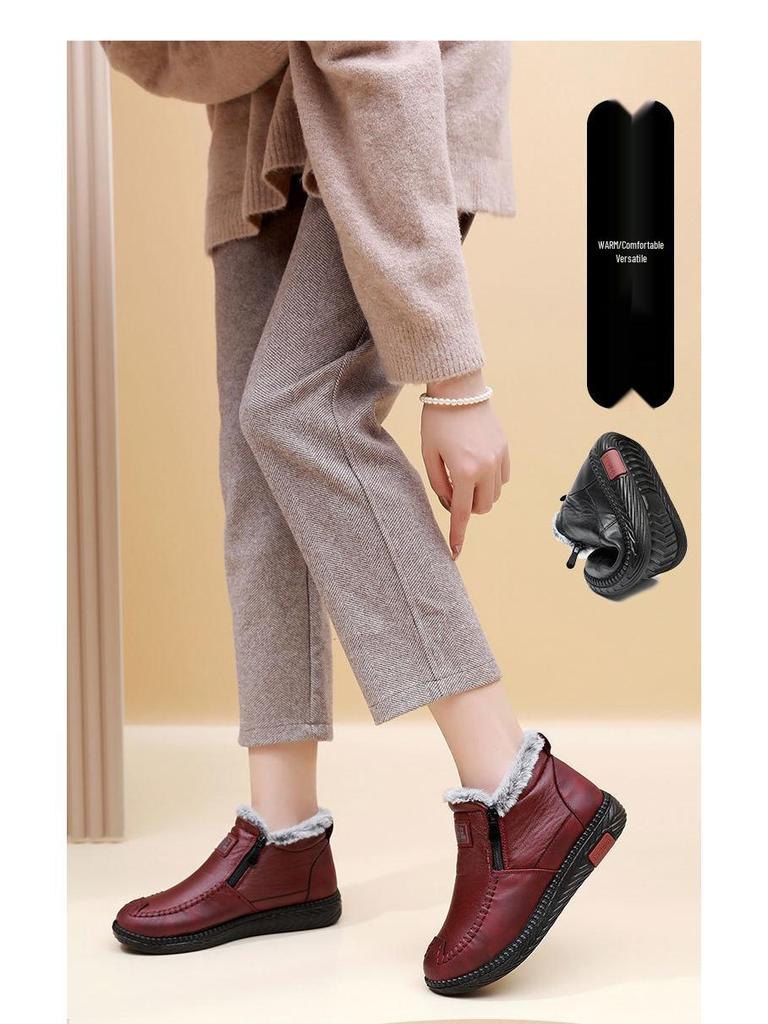2023 Women's Winter Warm Velvet Cotton Snow Boots with Non-Slip Soft Soles for Middle-Aged and Elderly