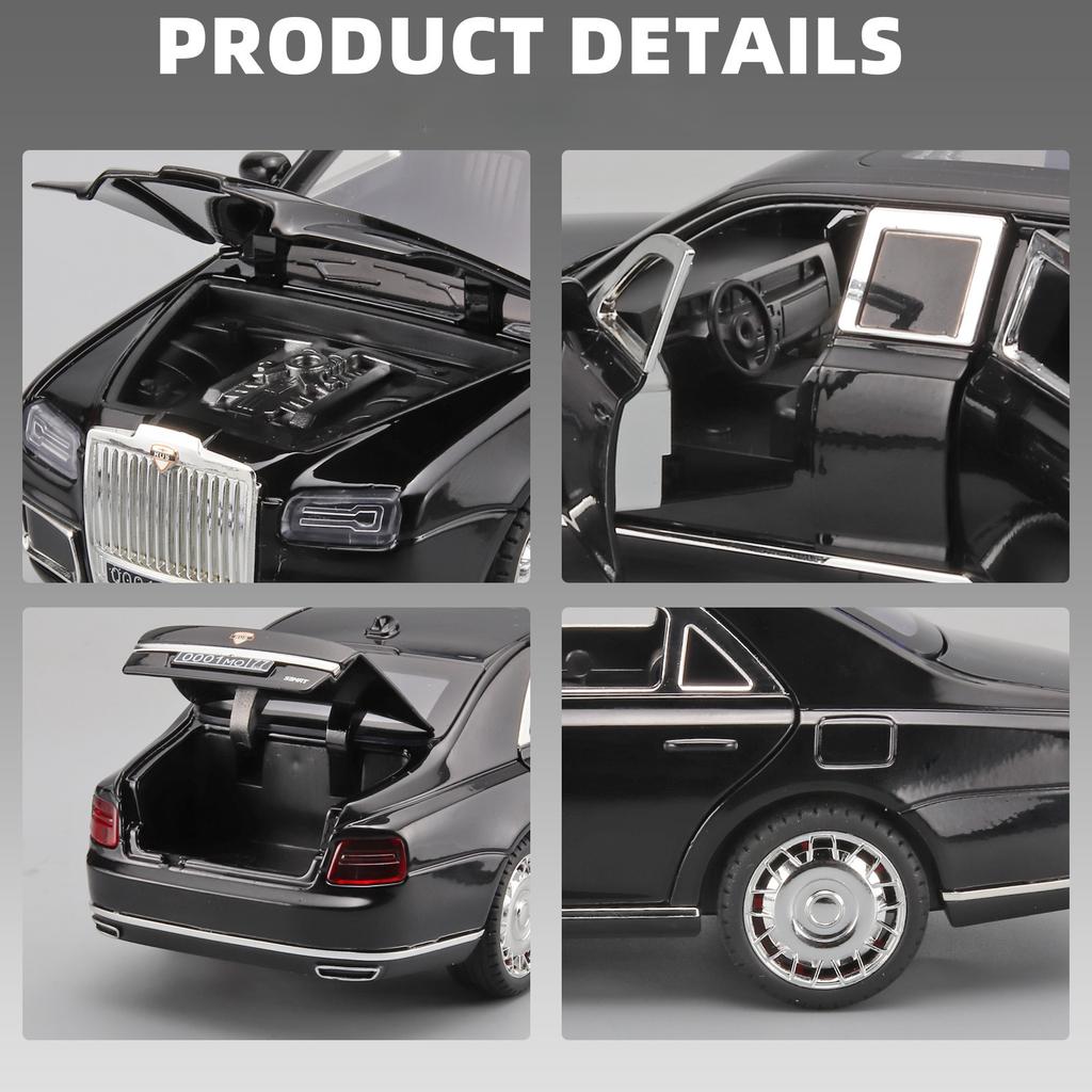 1:24 Presidential Car Aurus Senat Alloy Diecast Car Model With Lights Children'S Toy Collection Display Gift Souvenir