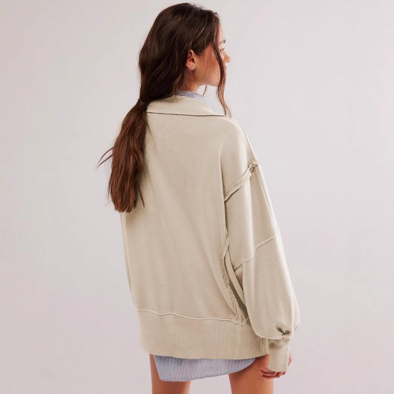 Damen Übergroßer Hoodie mit Puffärmeln und Polokragen, geteilter Saum, Streetwear Top