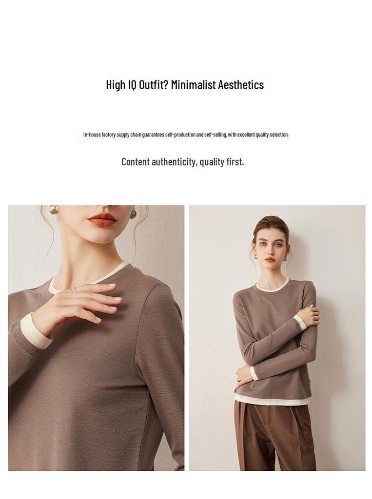 Women's Round Neck 100% Fine Wool Knit Top - Loose Slimming Fit