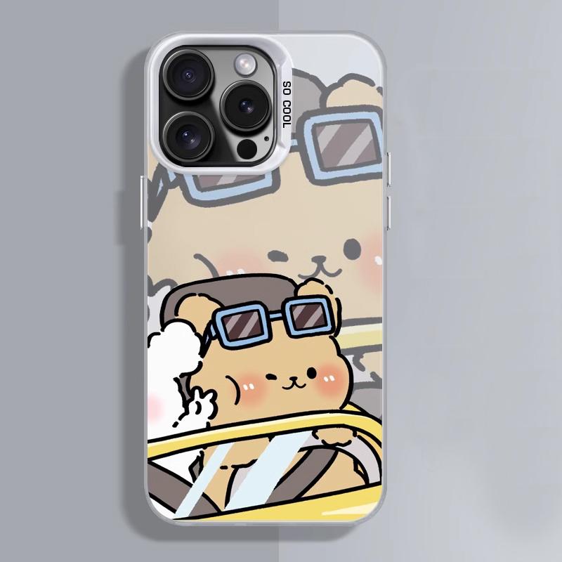 Electroplate Silver IMD Case for IPhone 11 12 13 14 15 16 Pro Max X XS XR SE2 7 8 Plus Cute Drive Dogs Couple Paired Phone Cover