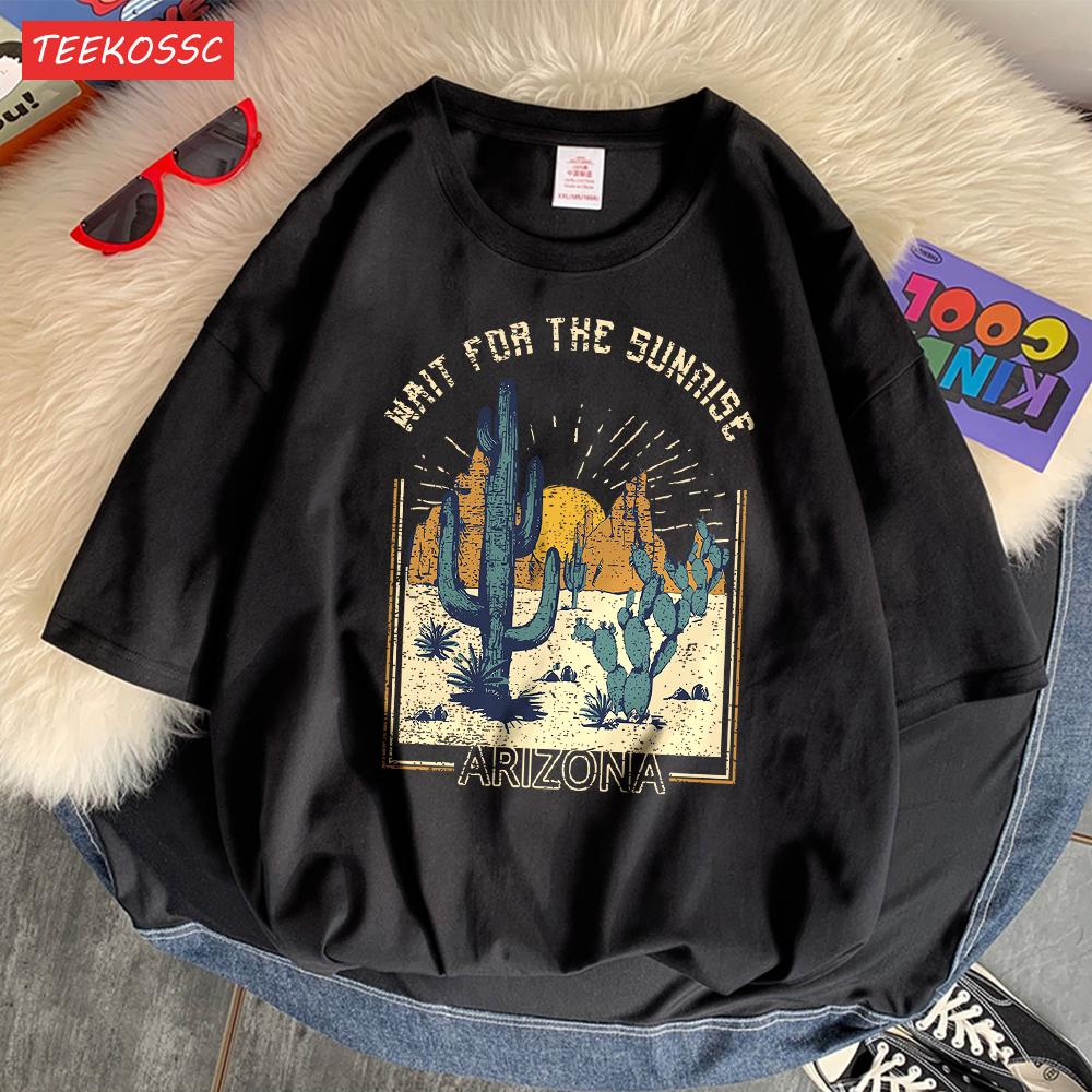 Wait For The Sunrise Print Tee Clothing Femme Versatile Personality T-Shirt Cool Lovely T-Shirts Oversized Vigor Short Sleeved