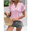 Καλοκαιρινό γυναικείο πουκάμισο Casual Hollow Jacquard V γιακά Φαρδύ κοντομάνικο