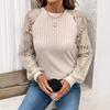 Women's Crew Neck Long Sleeve Ribbed Tunic Top Loose Fit Elegant Commute Floral Lace Raglan Sleeve T Shirt