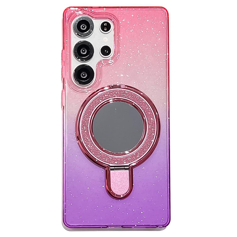 For Samsung Galaxy S25 Ultra Case Glitter PC+TPU Clear Mirror Kickstand Phone Cover with Compatible with MagSafe