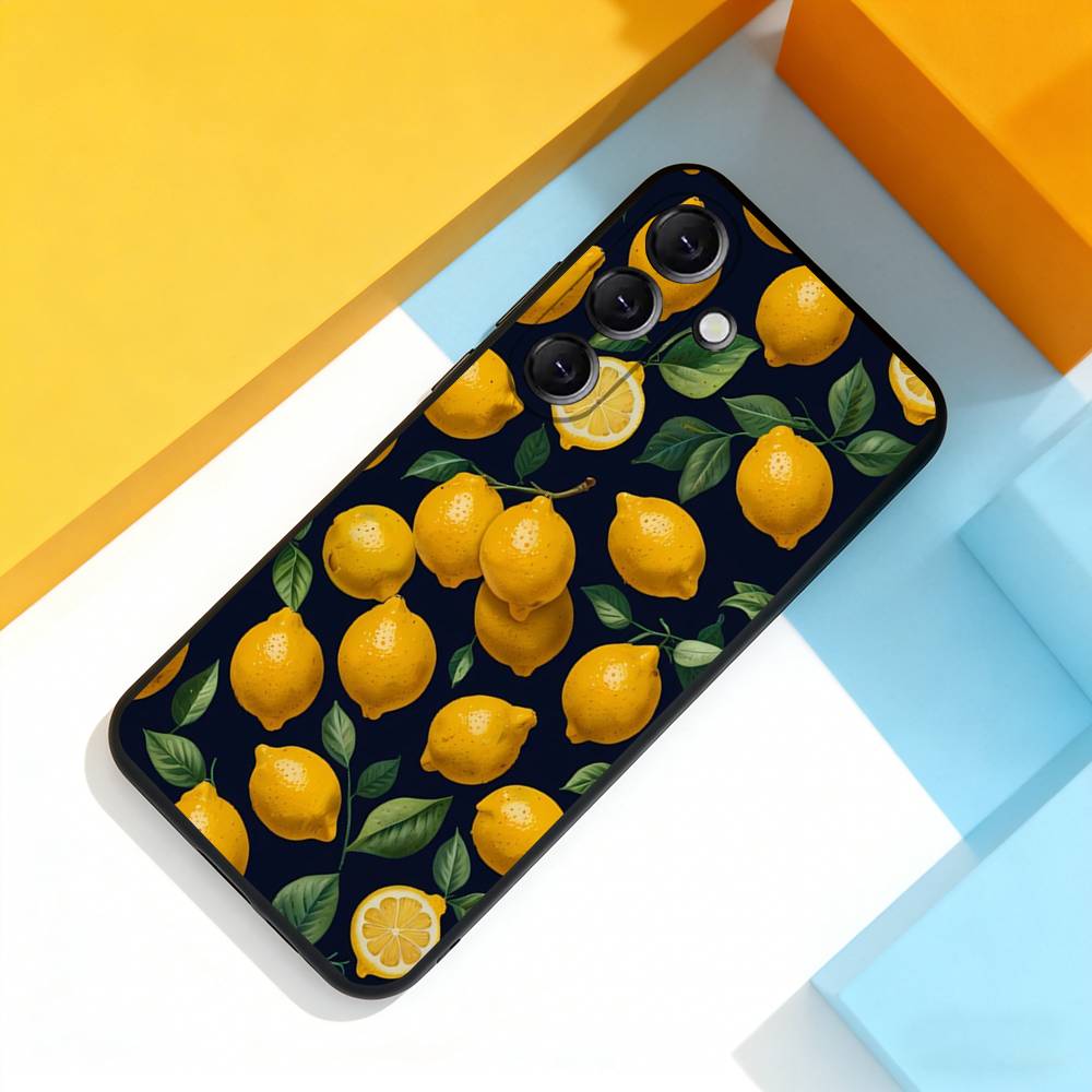 Lemon Art Phone Case For Samsung Galaxy A 73,72,51,53,52,71,22,5G,Note,J7,8,9 Soft Black Cover