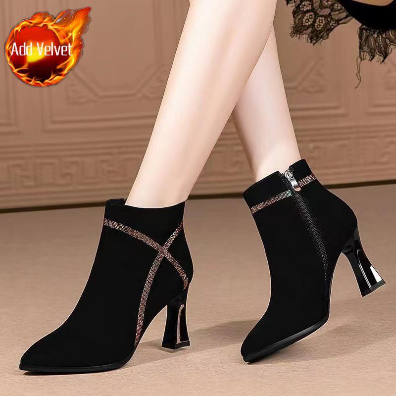 Fashion Suede Soft Booties Pointed Toe Heeled Y2k Footwear Woman Short Shoes Chic and Elegant Designer Luxury Pu Ankle Boots for Women