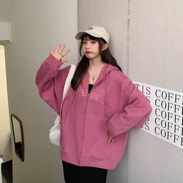 

Кардиган с капюшоном, толстовка для женщин, осень, новый корейский стиль, универсальный, свободный, с длинными рукавами, на молнии, тонкий топ для женщин 2XL