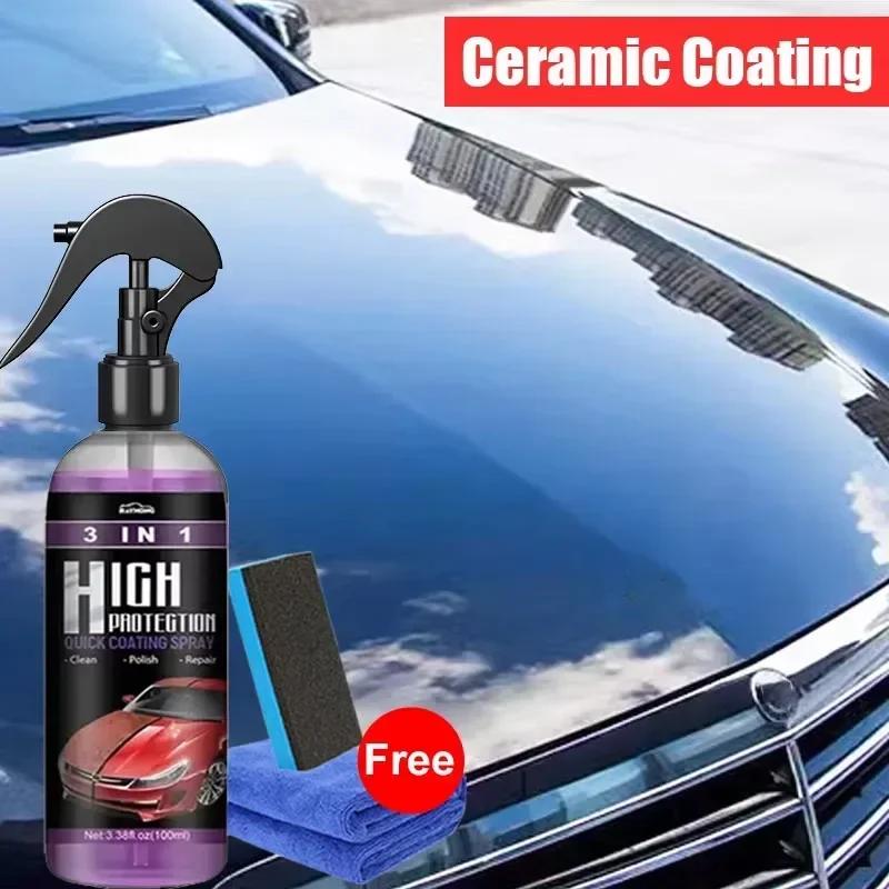 3 In 1 Car Nano Ceramic Coating Quick Film Spray Anti-scratch Hydrophobic Paint Protection Wax Brightening Car Detailing Polish