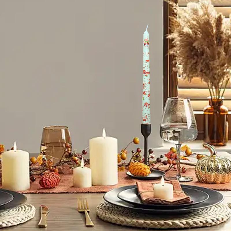 

2pcs Table Decors Seasonal Decorations Gift 10 Inch Tall Unscented Taper Candle Christmas Printed Flameless світло-оранжевий колір