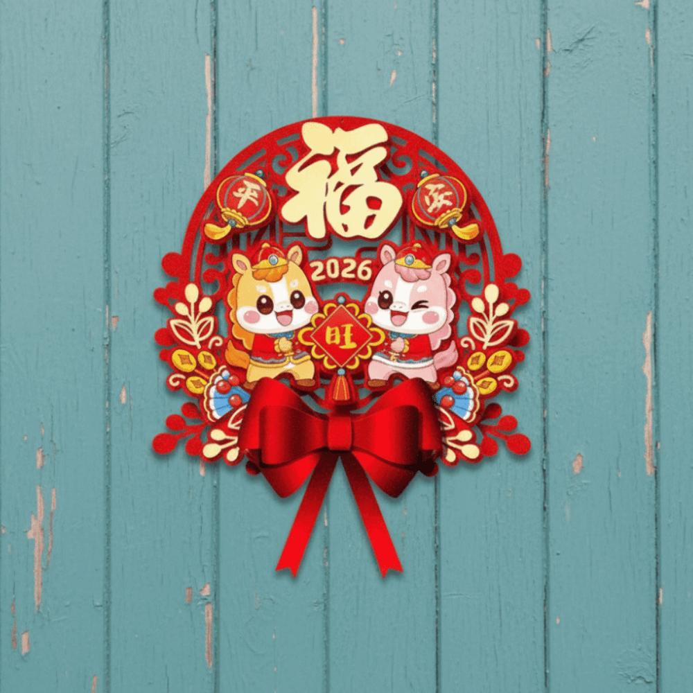 Traditional New Year Door Sticker Thickened Hollow Horse Year Door Sticker Flocked Cartoon 3D Fu Character Door Sticker