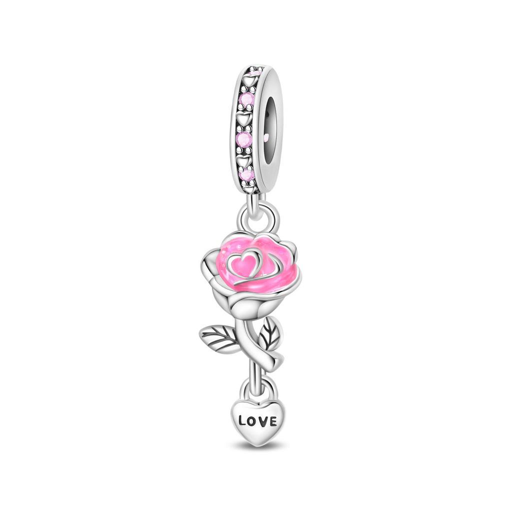 2026 Valentijnsdag Collectie Roze Bedel Rubiks Kubus Rozen Hanger Kralen Sieraden Ketting Armband Accessoires 925 Zilver