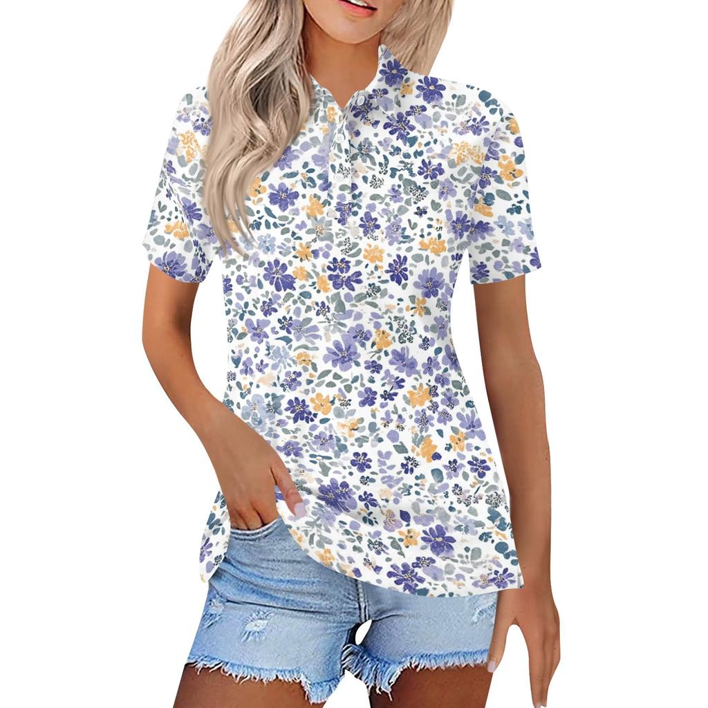 Women's Fashion Casual Floral Print Button Down Top, Short Sleeve, Lapel Collar with Side Slits, for Summer, , Beach, Daily Wear, and Parties