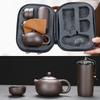 Ceramic Purple Sand Tea Set Portable Outdoor Travel Tea Pot and Cups Set with Towel Tea Canister and Carry Bag