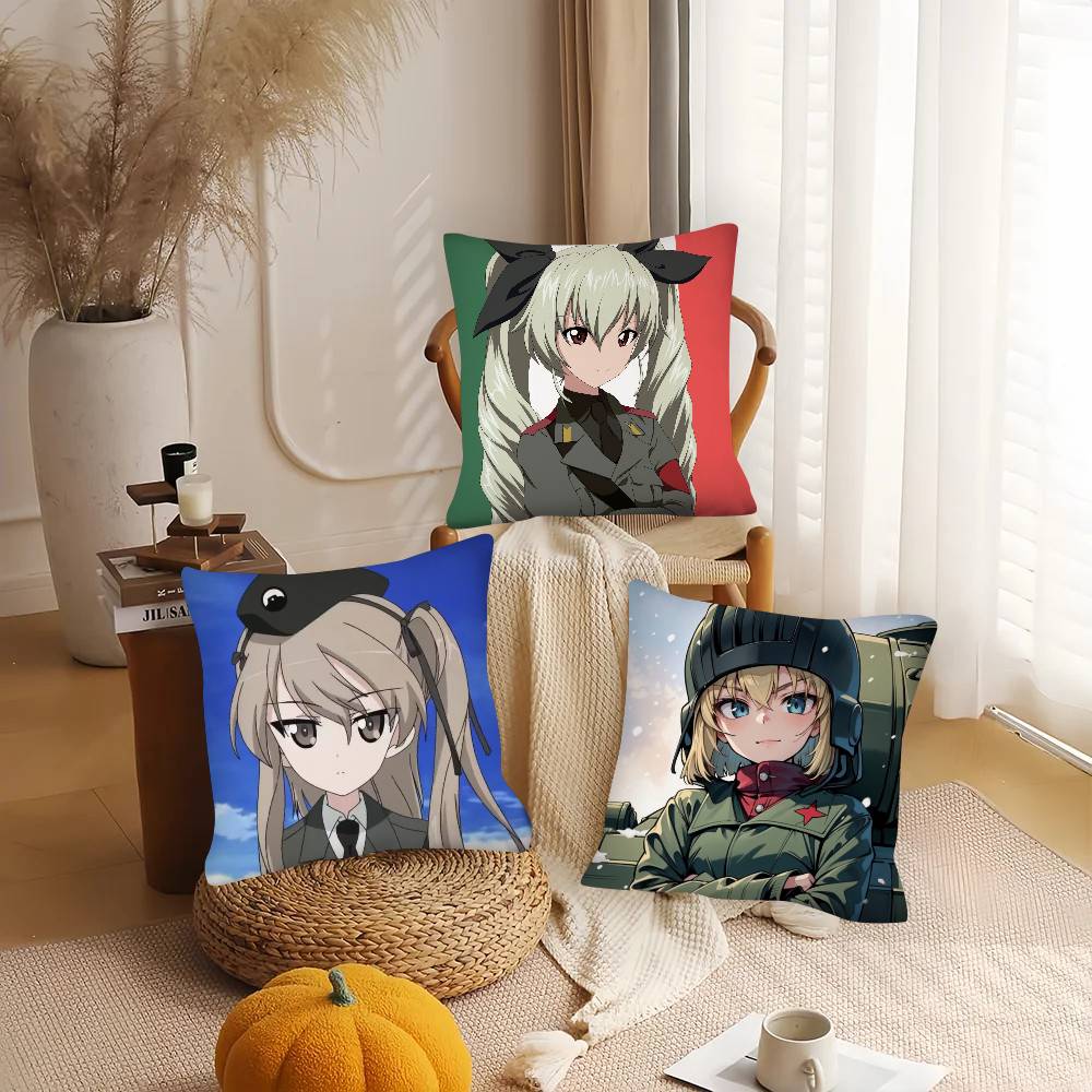 1pc Anime Girls Und Panzer Der Film Pillow Case Fashion Square Pillowcase Bedroom Sofa Room Ins Decoration Leisure