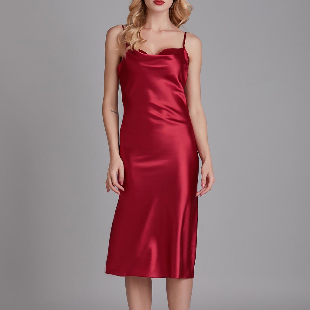 Dámská noční košile, na ramínka, ledový hedvábí, elegantní volánový límec, tenký domácí outfit