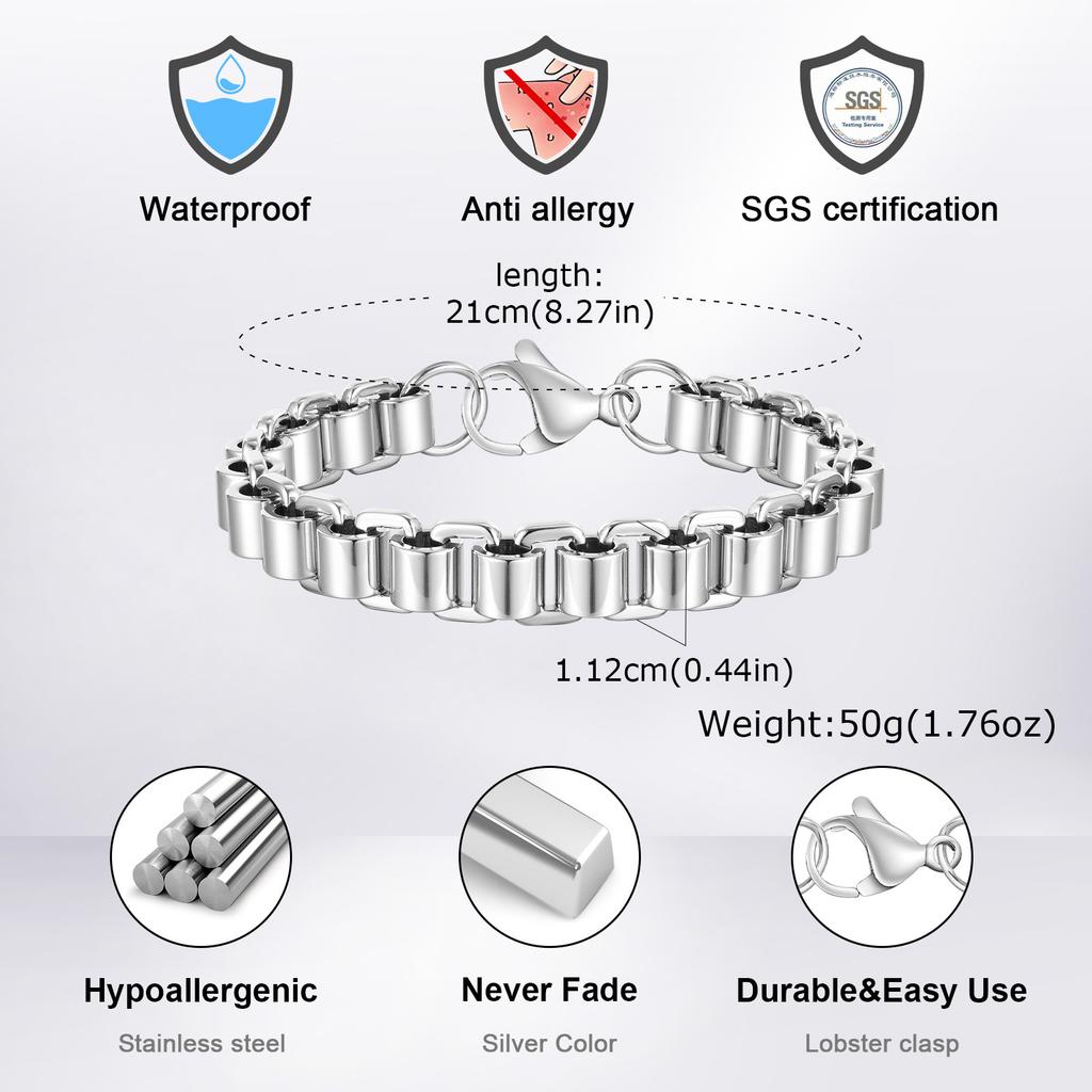 Chunky Stainless Steel Bracelets for Men,Never Fade Links&Links Wristband,New Punk Casual Jewelry Gifts for Him
