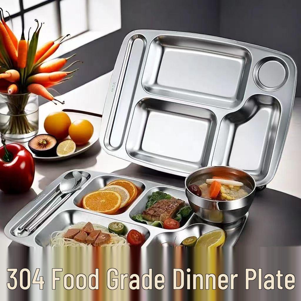304 Stainless Steel Compartment Meal Tray for Kindergarten Students, Adults, and Canteens
