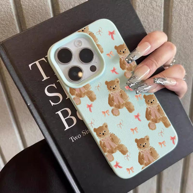 Adorable Pink Bow Bear Design TPU Case for iPhone 17 Pro Max 16 Plus 15 14 13 12 11 XS XR X 16E 17 Air Shockproof Soft TPU Cover