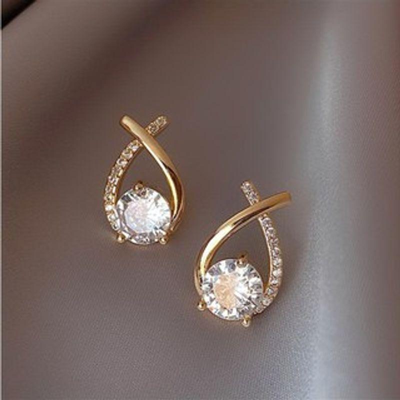 

New Arrival South Korea Classic Style Wind Net Red Earrings Elegant Female Cross Zircon 925 Sterling Silver Needle Ear Studs Earrings ED187 Silver Needle (14K Gold Plus Swimming)