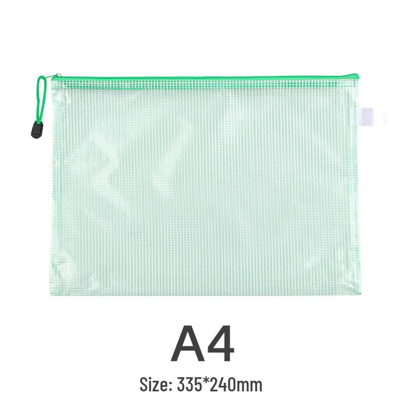 A4 Waterproof Mesh Zipper File Bag - Transparent, PVC, Handheld, Office & Student Stationery.